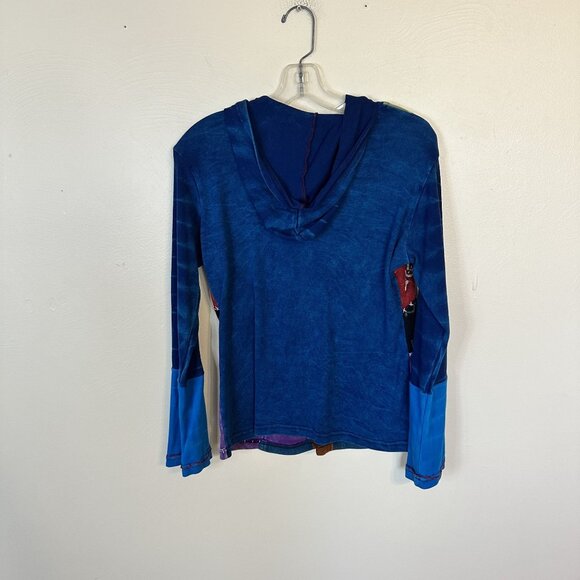 Womens Colorful Patchwork Hoodie Zip Up Embroidery Hood Pockets Medium Hippie - Picture 3 of 7